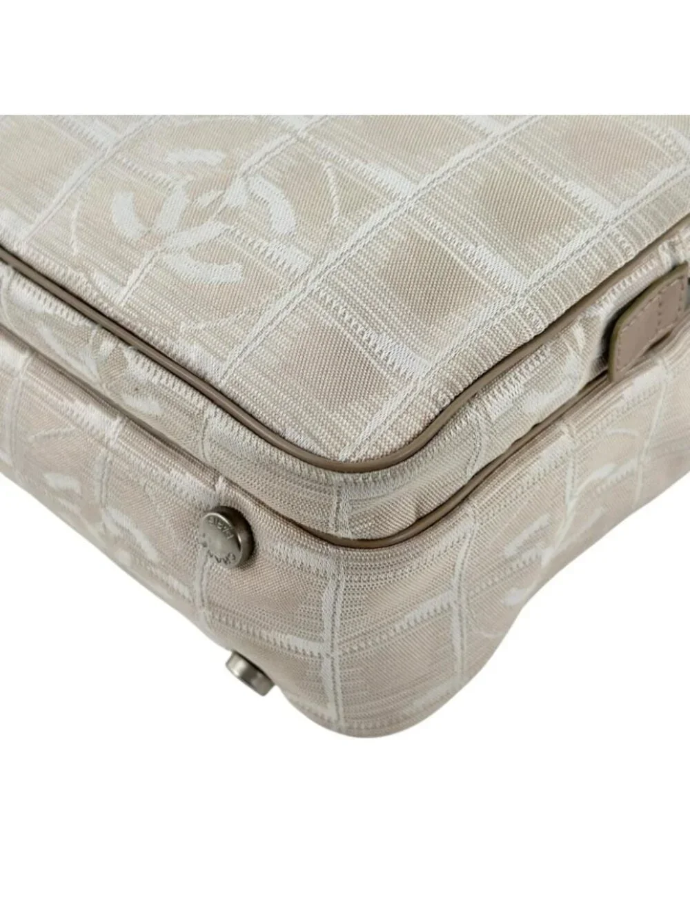 Chanel New Travel Leather Canvas Beige Handbag Silver